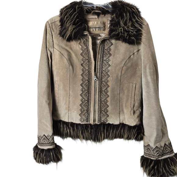 Weatherproof Garment Co. Vtg  Suede Leather Tan Embroidered Penny Lane Coat M - Picture 3 of 17